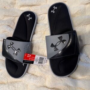 Under Armour Black and Silver Slide Sandals